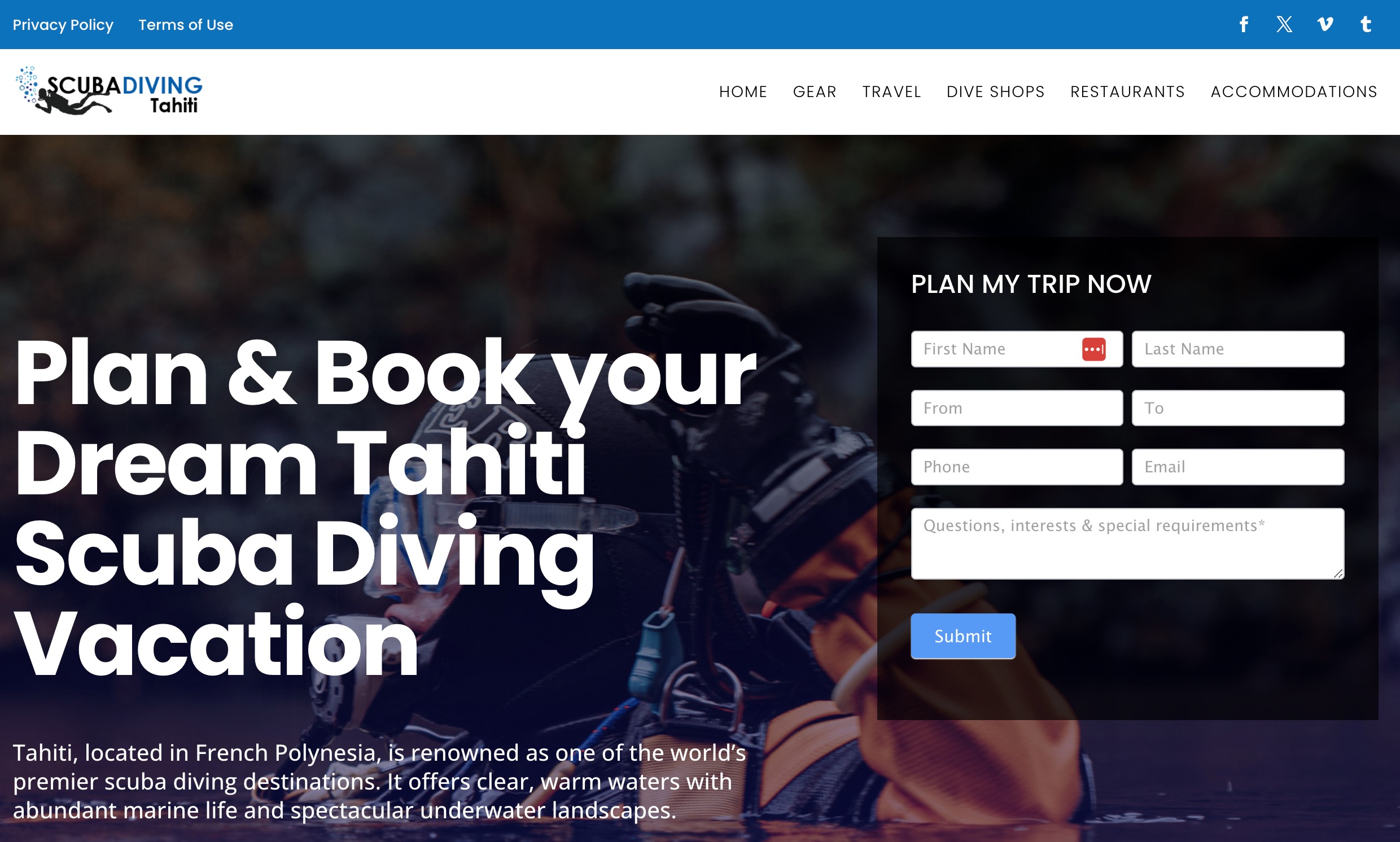 Tahiti Dive Travel Planning - Scuba DIving Trip Planning